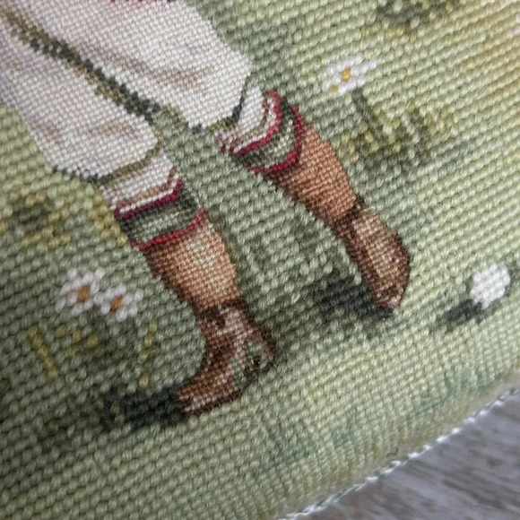 Wool Needlepoint Throw Pillow by Imperial Elegance Vintage Child Golfer … - Picture 6 of 8